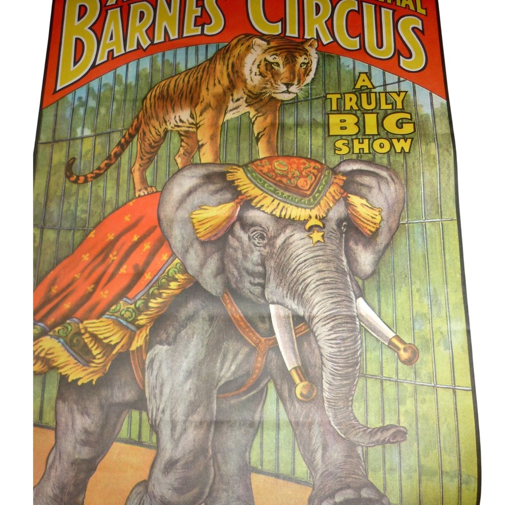 Vintage 1960 Al G Barnes Circus Elephant Tiger Poster Print 13x19 Miniposter